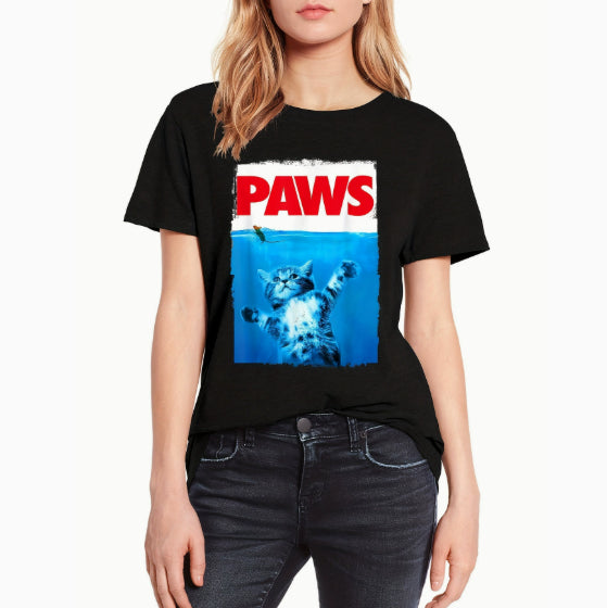 Cat-print Crew-neck T-shirt Casual Short-sleeve Top For Spring