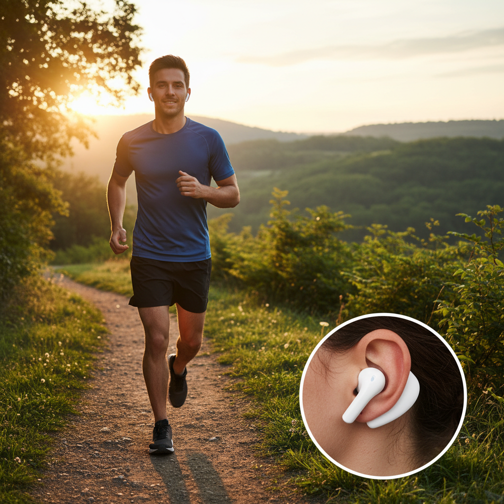 Person wearing earbuds while exercising